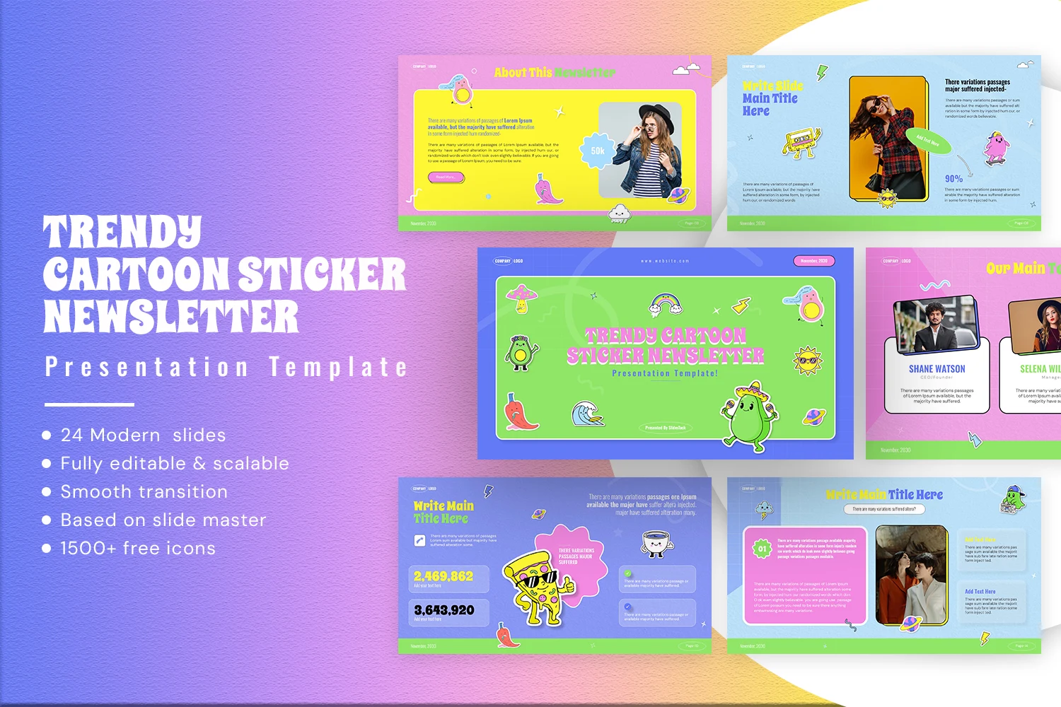 Trendy Cartoon Stickers Newsletter Presentation