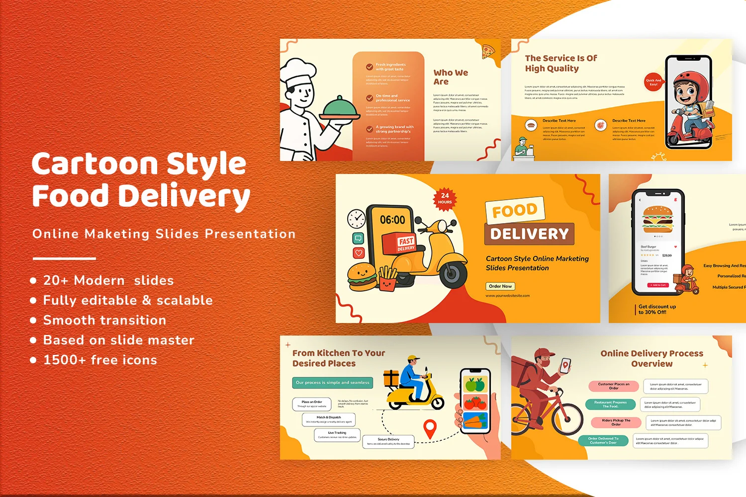 Cartoon Style Online Food Delivery Marketing Slides Presentation
