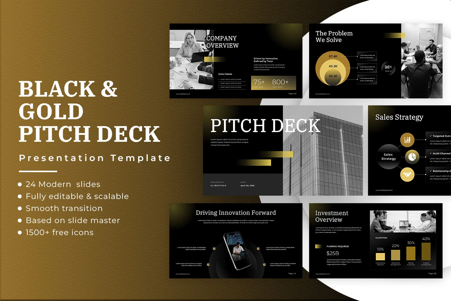 Black and Gold Pitch Deck Presentation