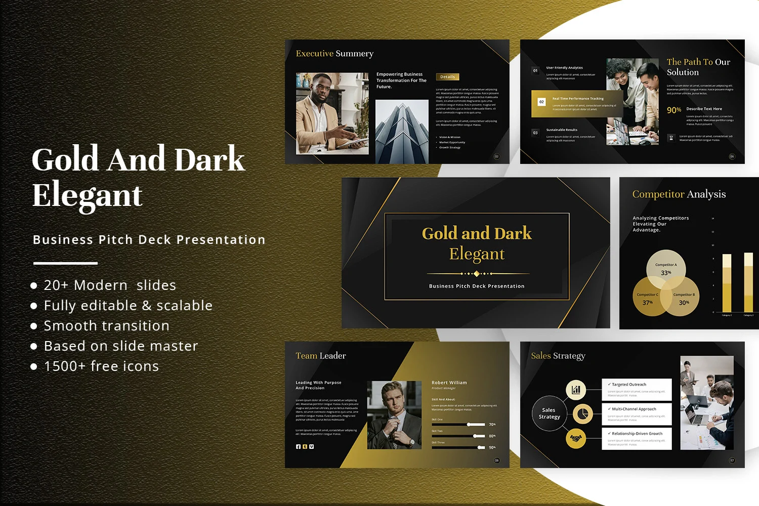 Gold and Dark Elegant Pitch Deck Presentation