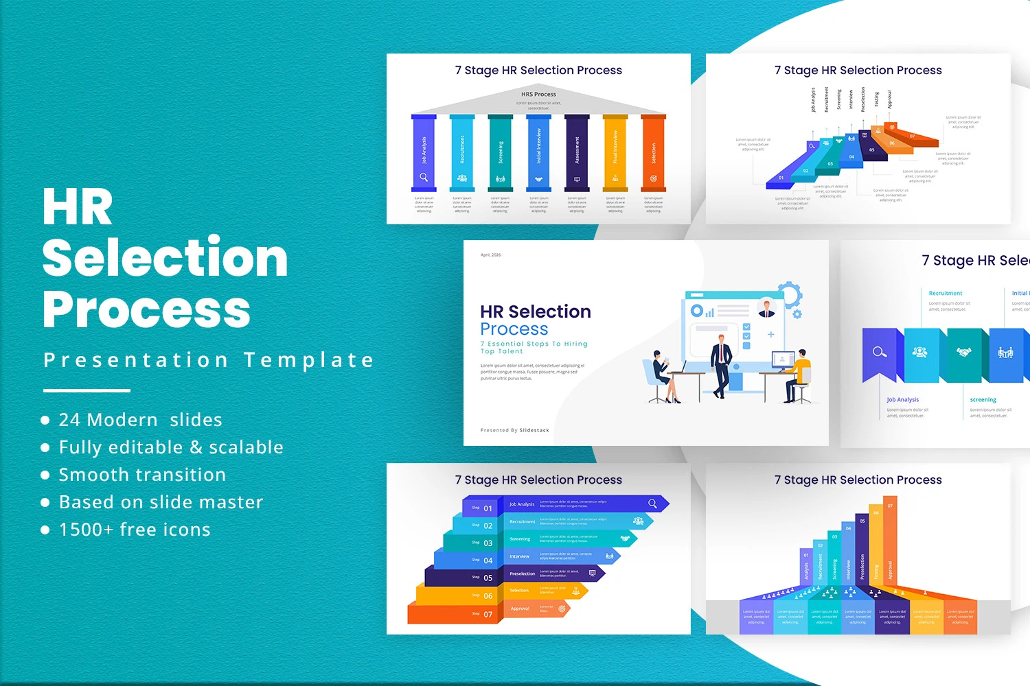 7-Stage Human Resources Selection Process PowerPoint Template