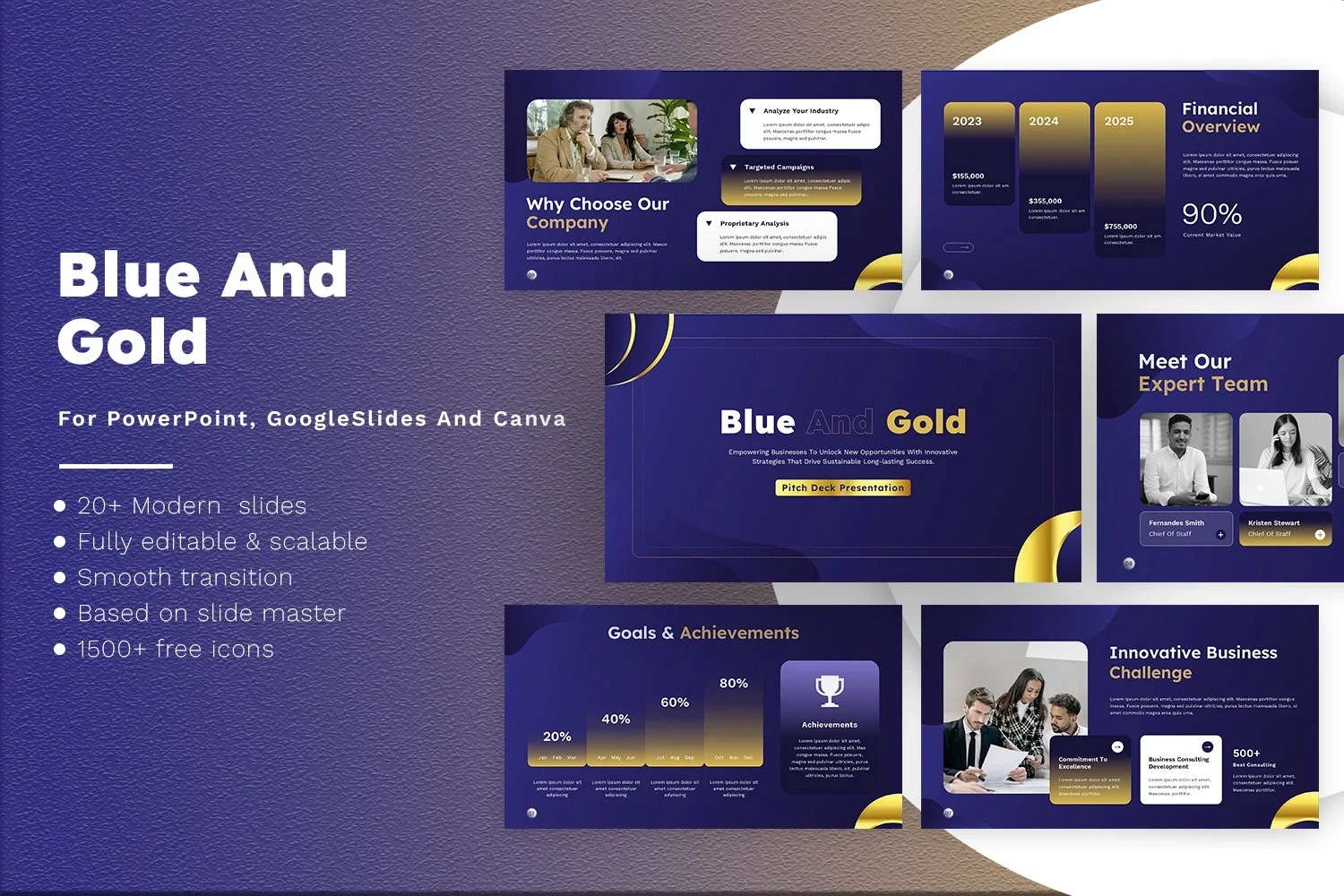 Blue and Gold Pitch Deck Presentation